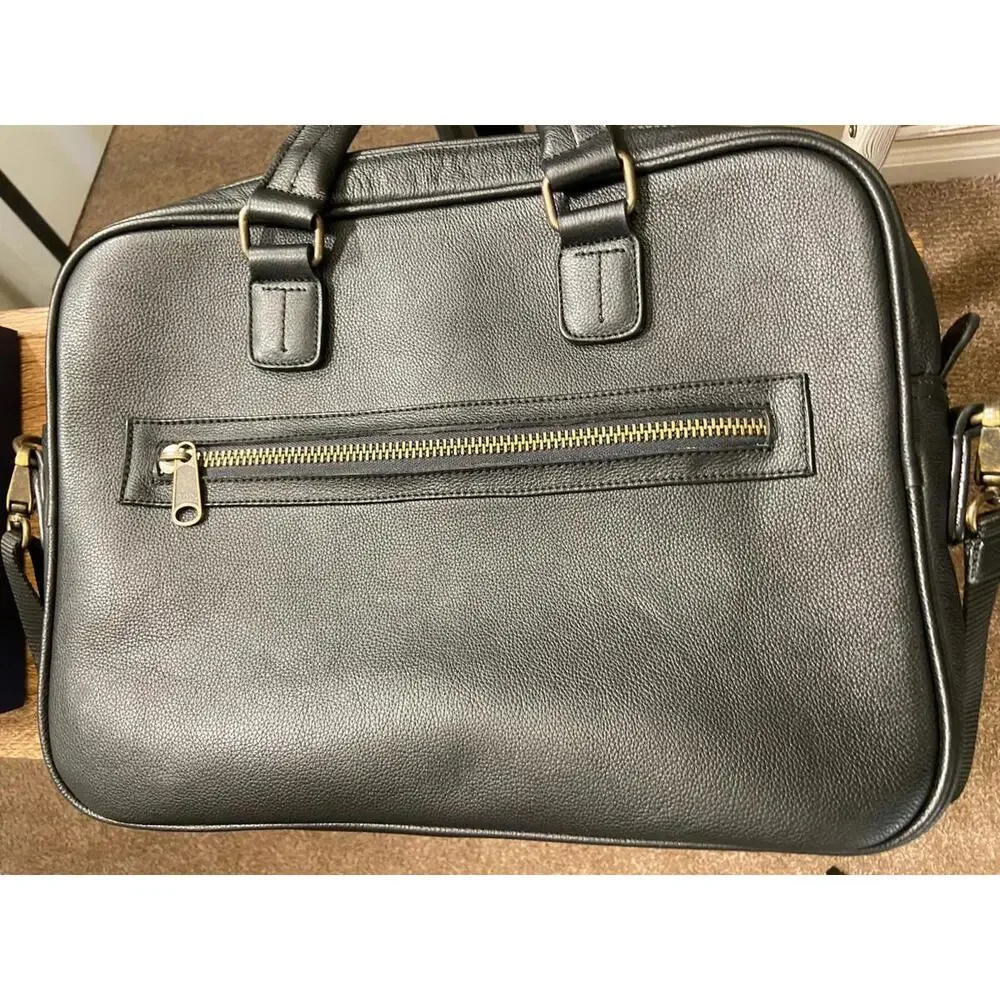 Quavaro Black Eagle Briefcase W Strap, Heavy Duty Leather